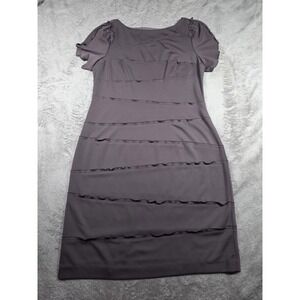Suzi Chin For Maggy Boutique ~Woman Size 14- Gray Ribbed Polyester Spandex Dress